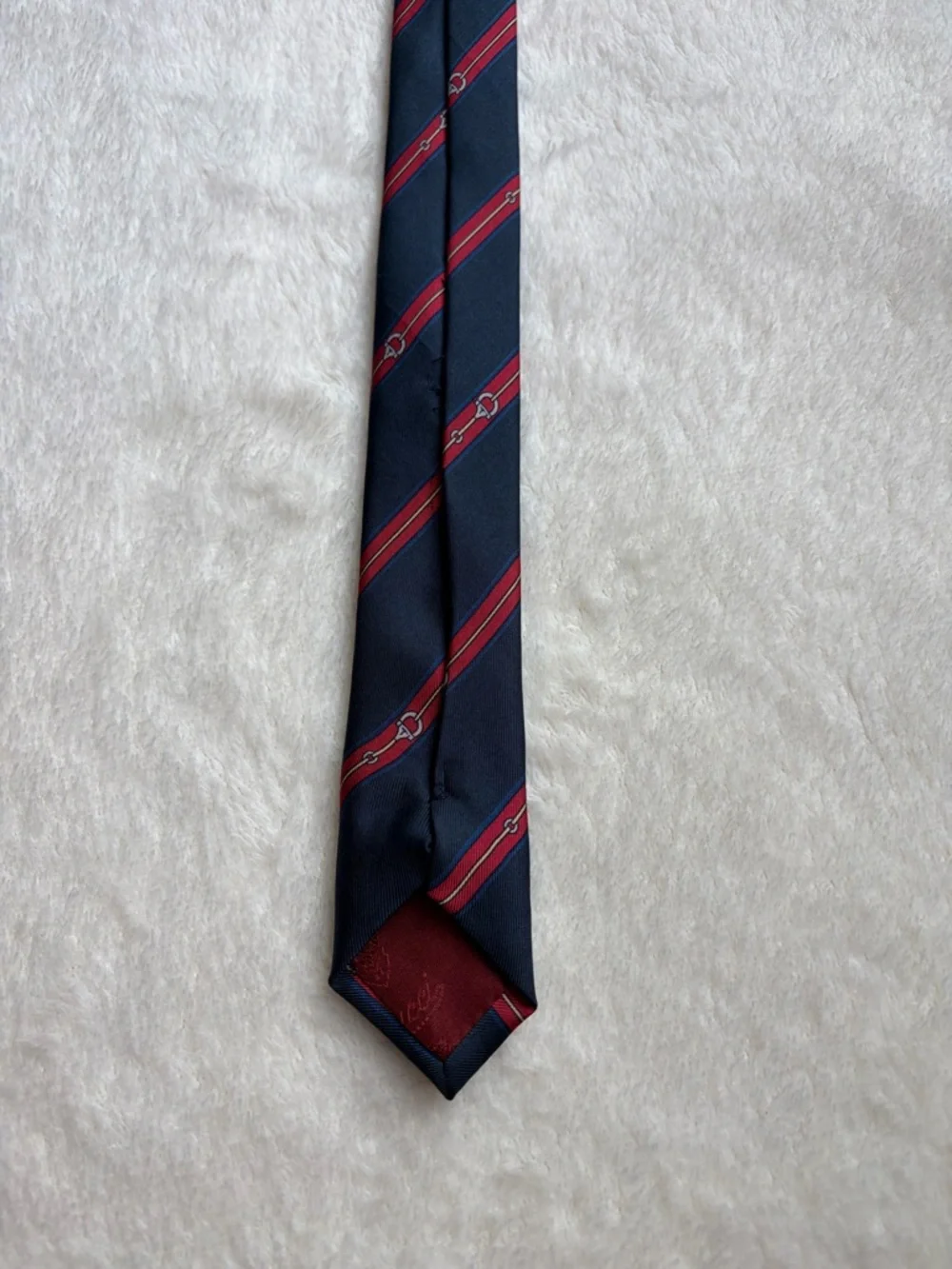 VINTAGE‎ Gucci Men's Striped Tie Navy Red 100% Silk Horsebit Logo Classic